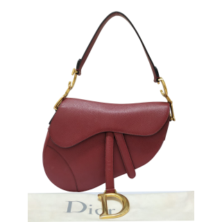Dior Red Grained Leather Saddle Bag