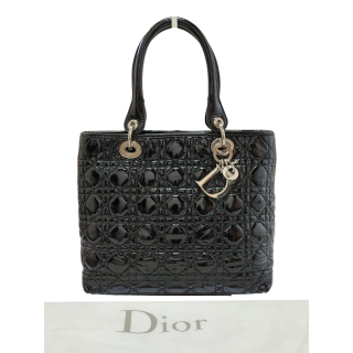 Dior Cannage Quilted Soft Patent Leather Lady Dior Tote