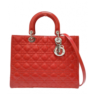 Dior Red Patent Leather Lady Dior Tote