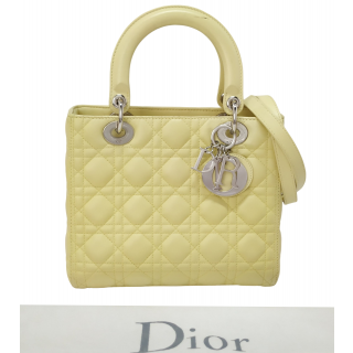 Dior Quilted Yellow Leather Medium Lady Dior Bag