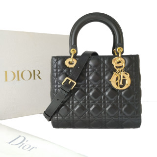 Dior Black Cannage Quilted Leather Medium Lady Dior Tote