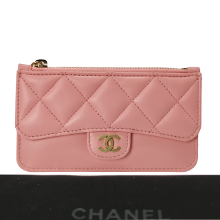 Chanel Pink Quilted Flap Zip Card Coin Holder