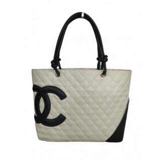 $1000 Chanel White Black Cambon Ligne Lambskin Leather CC Logo