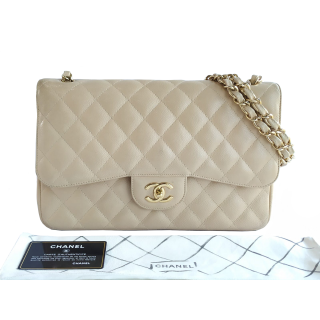Chanel Beige Classic Double Flap Jumbo Bag