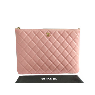 Chanel Quilted O Case Leather Zip Clutch