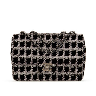 Chanel Black Sequin and Velvet Houndstooth Small Single Flap