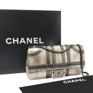 Chanel Pewter Metallic Python Paris/Bombay Classic Flap Bag