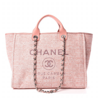 Chanel Deauville Pink Canvas and Leather Large Shopper Tote