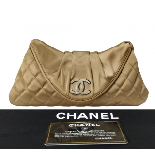 Chanel Quilted Satin Half Moon Clutch