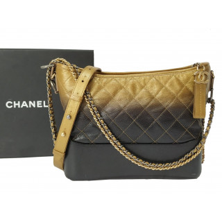 Chanel Black & Gold Ombre Quilted Goatskin Medium Gabrielle Hobo Bag