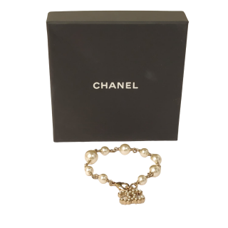 Chanel CC Logo Faux Pearl Charm Bracelet