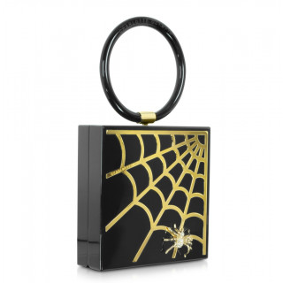 Charlotte Olympia Spider Web Acrylic Clutch Bag, Black/Gold