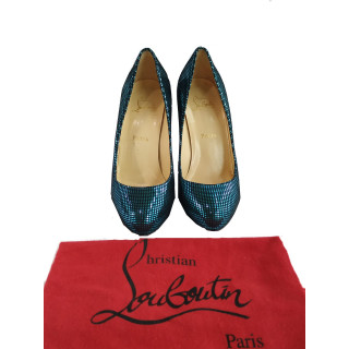 Christian Louboutin Turquoise Suede Square Metal Declic 120 Pumps