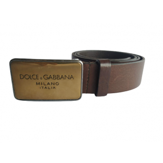 Dolce & Gabbana Logo-Plaque Brown Leather Belt