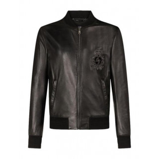 Dolce & Gabbana DG patch Leather Bomber Jacket