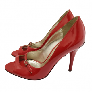 Dolce & Gabbana Red Patent Leather Peep Toe Mary Jane Heels Pumps