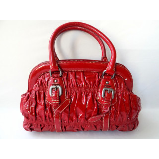 PRADA Red Nappa Gaufre Nero Ruched Leather top handle Bag Vintage