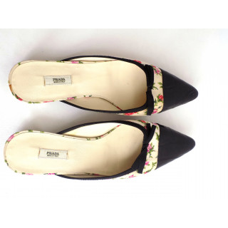 PRADA MULES SHOES POINTED TOE PUMPS FLORAL PATTERN