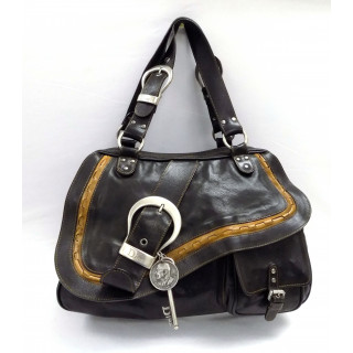 CHRISTIAN DIOR GAUCHO Saddle Shoulder Bag Purse Black Leather Satchel Handbag