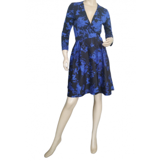 Diane Von Furstenberg Blue Floral Wool Silk Wrap Dress
