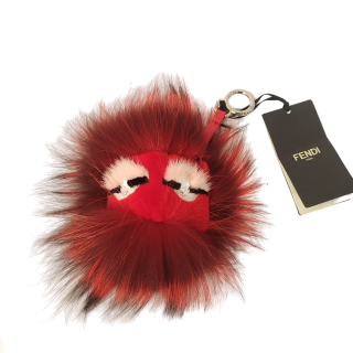 Fendi Red Fur and Bug Eyes Leather Key Chain Bag Charm