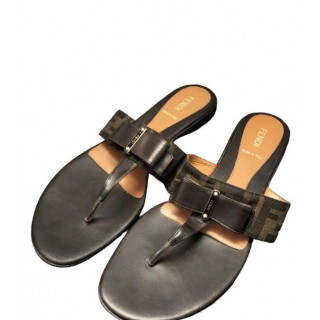 Fendi Black/Brown Zucca Canvas And Leather Bow Flats