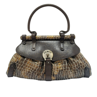 Fendi Bronze Metallic Croc-Embossed Magic Shoulder Bag