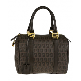 Fendi Brown Zucchino Coated Canvas and Leather Forever Bauletto Boston Bag