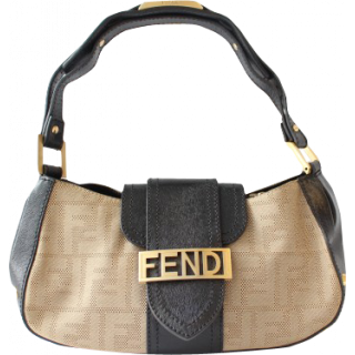 Fendi Canvas and Black Leather Shoulder Bag