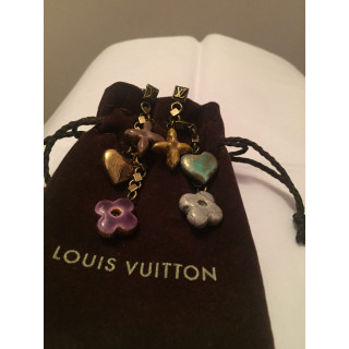Louis Vuitton Drop Purple Flower Gold Tone Heart Earrings
