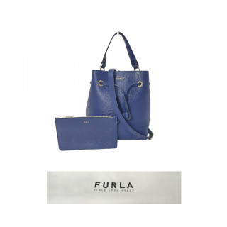 Furla Blue Leather Stacy Drawstring Bucket Bag