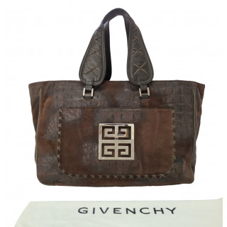 Givenchy Brown Suede Crco Effect Leather Tote