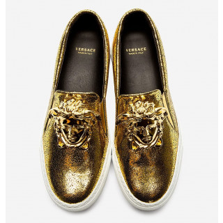 Versace Medusa Gold Leather Sneakers Trainers Shoes