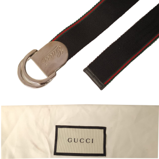 Gucci Web Script Logo Canvas D Ring Belt