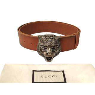 Gucci Tiger Head Feline Antique Buckle Leather Belt