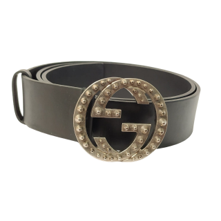 Gucci Interlocking Studded G Buckle Leather Belt