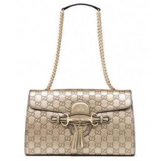 Gucci Beige Emily Metallic Ssima Leather Chain Shoulder Bag