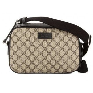 Gucci Black Leather GG Supreme Canvas Shoulder Bag