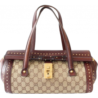 Gucci Bamboo Monogram Leather Studded Shoulder Bag
