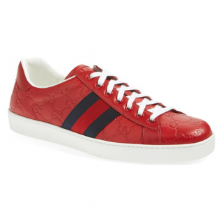 Gucci New Ace GG Supreme Hibiscus Red Leather Sneaker