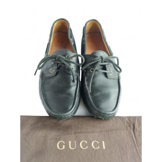 Gucci Black Mens Leather Lace-Up Driver