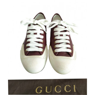 Gucci 379648 Maroon Leather Cap Toe Lace Sneakers