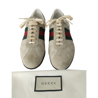 Gucci Guccissima Leather And Suede Web Low Top Sneakers