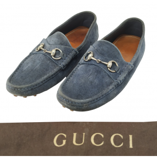 Gucci Horsebit Blue Suede Leather Driver Loafers