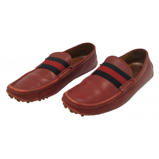 Gucci Web Red Leather Driving Loafers