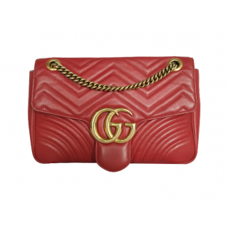 Gucci GG Marmont Matelasse Hibiscus Red Leather Shoulder Bag