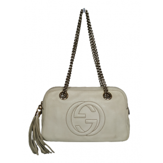 Gucci White Pebbled Leather Soho Chain Shoulder Bag