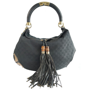Gucci Black Leather Large Babouska Indy Top Handle Bag