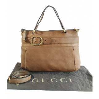 Gucci Brown Pebbled Leather Ride Medium Top Handle Bag