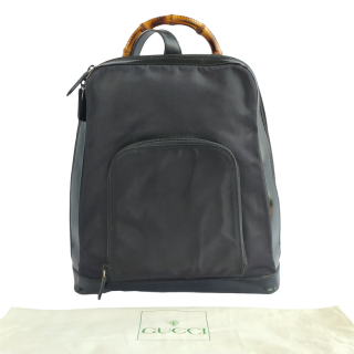 Gucci Patent Leather Black Bamboo Nylon Sling Backpack